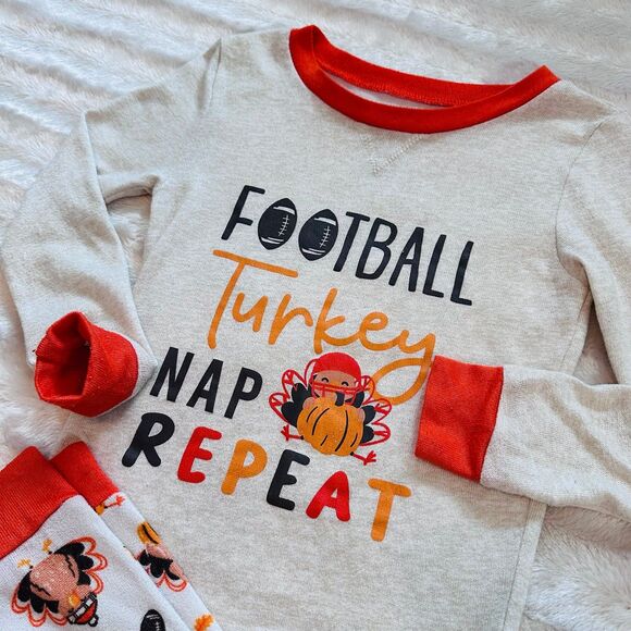 Boy’s PJ Essentials Thanksgiving/Turkey/Football LS Pajama Set Size 7 - Picture 2 of 6